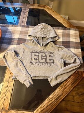 Bella Canvas Gray Cropped Hoodie with ECE Rhinestone Design